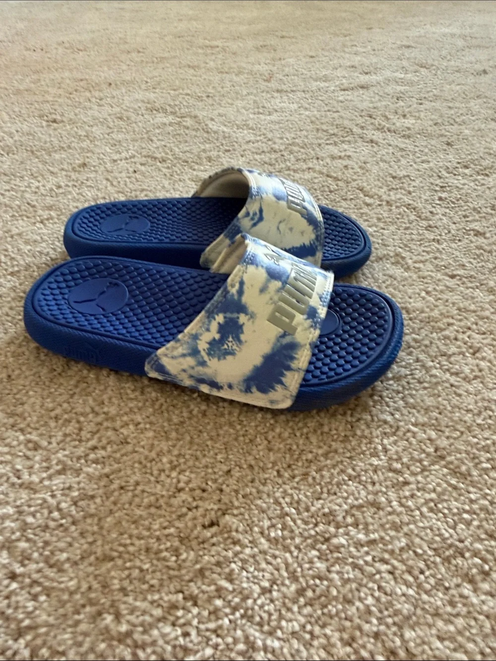 Puma Kids Blue and White Tie-Dye Slide Sandals